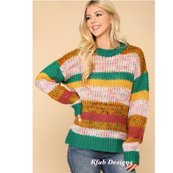 ❤️LAST 1! Soft! Multi Stripe Soft Contrast Sweater! - Picture 2 of 5